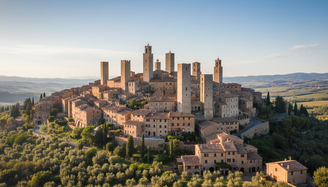 découvrez san gimignano, la cité médiévale emblématique de toscane, célèbre pour ses mille tours majestueuses et son charme historique unique.