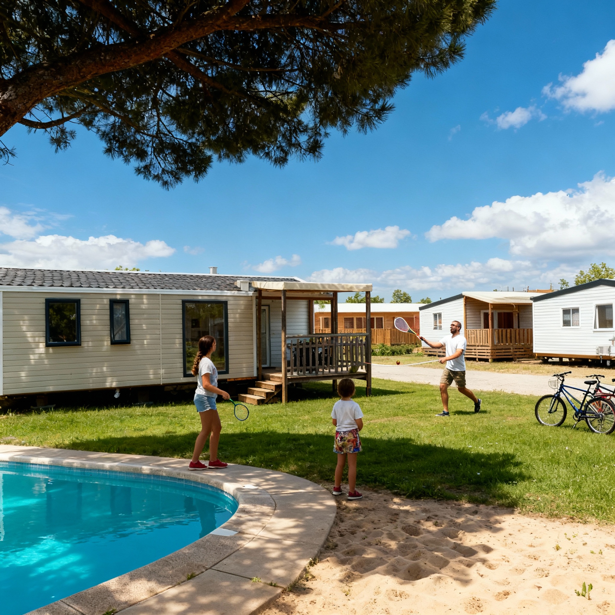 un mobil home en camping